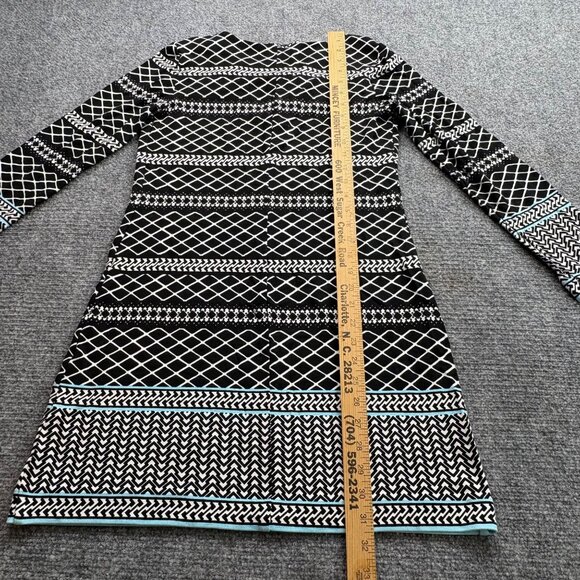 Kaari Blue Dress Womens XS Black White Geometric Button Accents Tribal Preppy - Picture 9 of 15